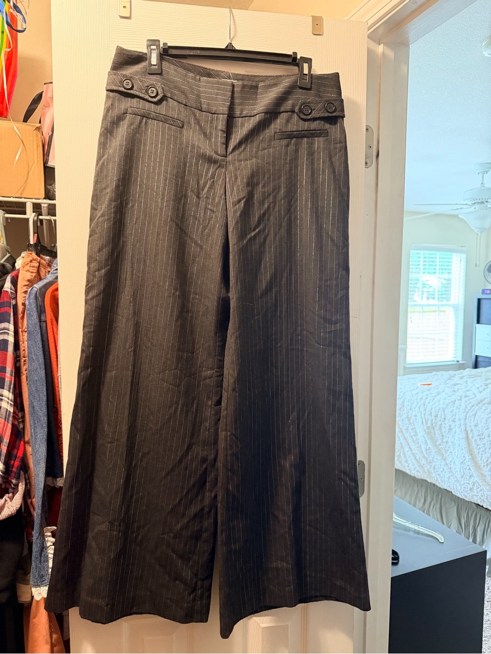 Cache Black Wide-Leg Pinstripe Trousers